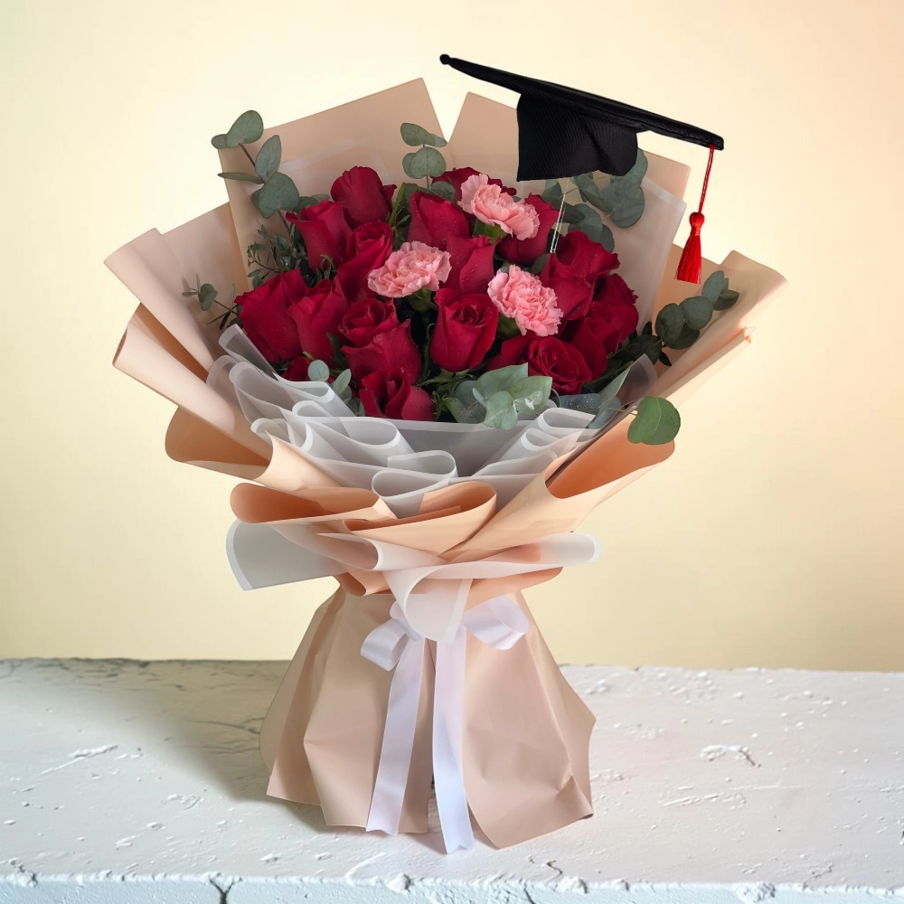 Pink Carnations and Graduation Cap